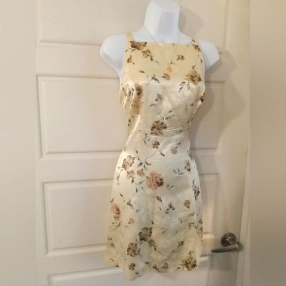 Vintage Satin Floral Mini Dress Square Neckline - Picture 2 of 4